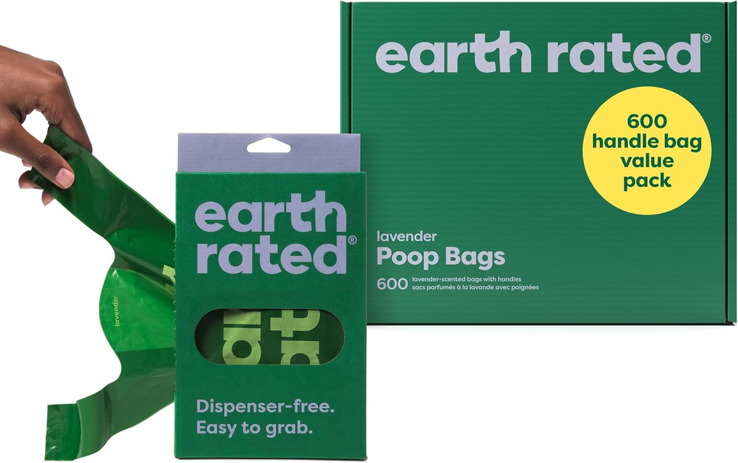 Earth Rated Lavender Dog Waste Bags with Handles, 600 Count, Leakproof and Easy to Tie Value Pack