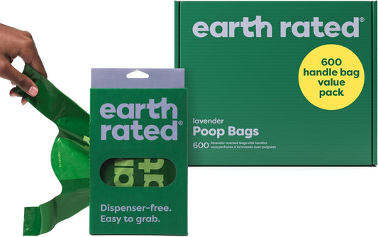 Earth Rated Lavender Dog Waste Bags with Handles, 600 Count, Leakproof and Easy to Tie Value Pack