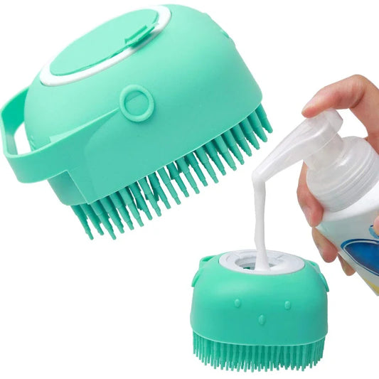 Pet Grooming Shampoo Brush - 2.7 Oz (80 ml) Soft Silicone Rubber Massage Comb for Bathing Short-Haired Dogs and Cats
