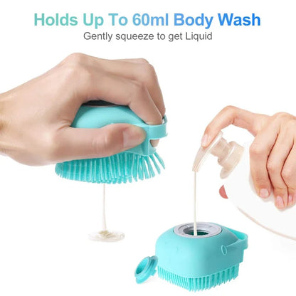 Pet Grooming Shampoo Brush - 2.7 Oz (80 ml) Soft Silicone Rubber Massage Comb for Bathing Short-Haired Dogs and Cats