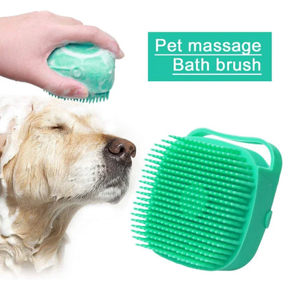 Pet Grooming Shampoo Brush - 2.7 Oz (80 ml) Soft Silicone Rubber Massage Comb for Bathing Short-Haired Dogs and Cats