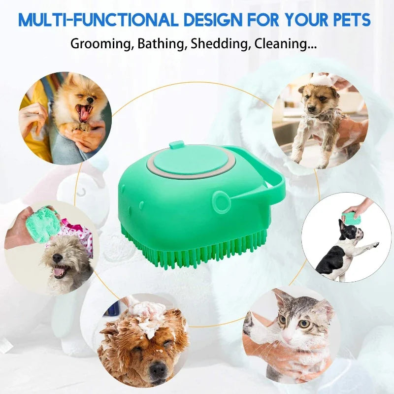 Pet Grooming Shampoo Brush - 2.7 Oz (80 ml) Soft Silicone Rubber Massage Comb for Bathing Short-Haired Dogs and Cats