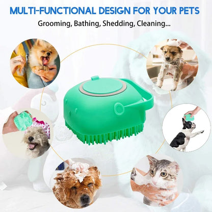 Pet Grooming Shampoo Brush - 2.7 Oz (80 ml) Soft Silicone Rubber Massage Comb for Bathing Short-Haired Dogs and Cats