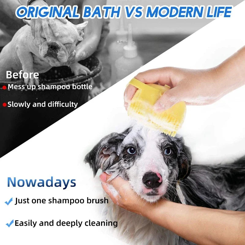 Pet Grooming Shampoo Brush - 2.7 Oz (80 ml) Soft Silicone Rubber Massage Comb for Bathing Short-Haired Dogs and Cats