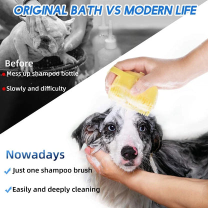 Pet Grooming Shampoo Brush - 2.7 Oz (80 ml) Soft Silicone Rubber Massage Comb for Bathing Short-Haired Dogs and Cats